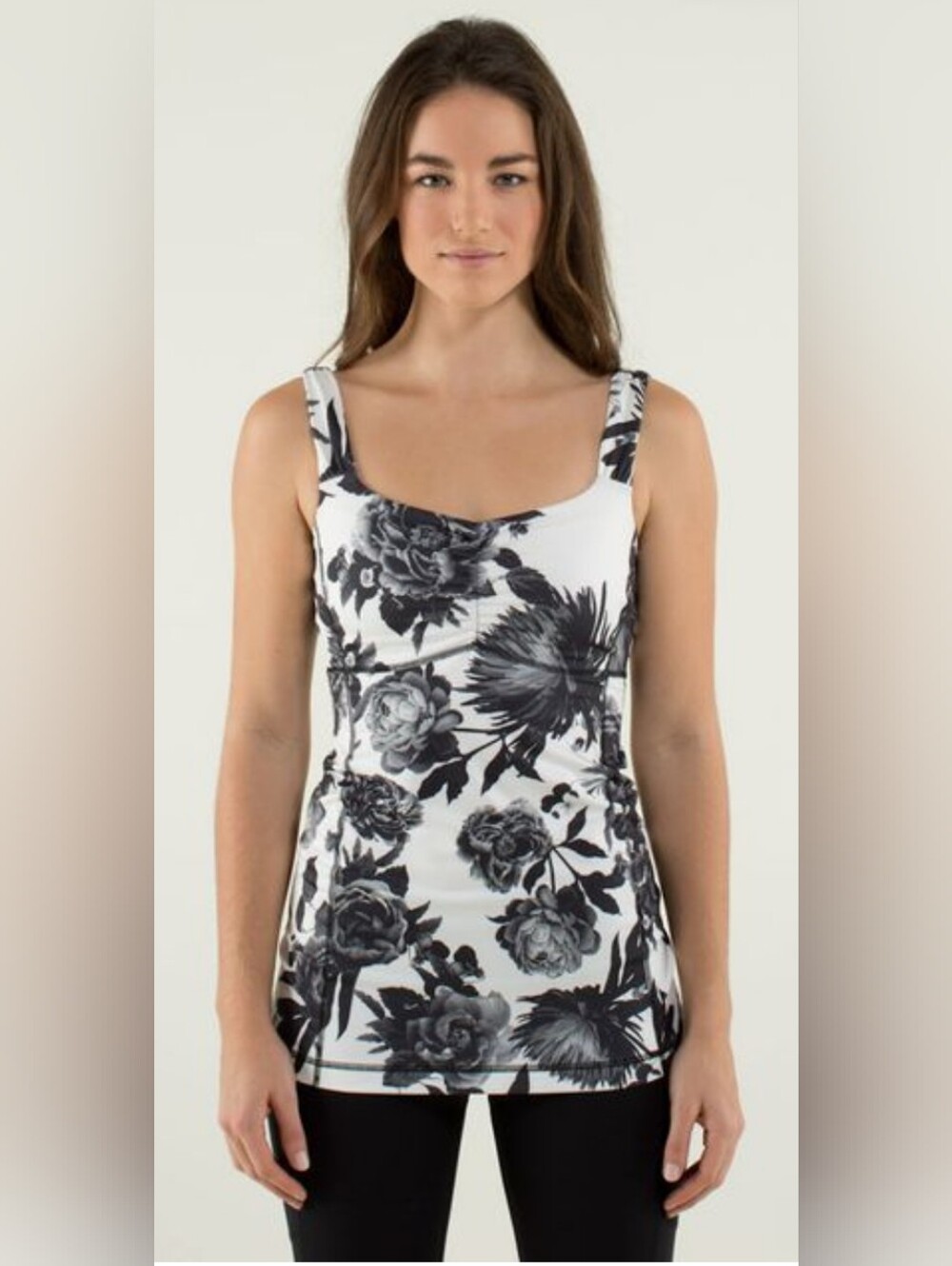 lululemon athletica White and Black Floral Tank Top